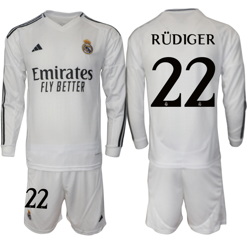 Men 2024-2025 Club Real Madrid home Long Sleeves White #22 Soccer Jersey->real madrid jersey->Soccer Club Jersey